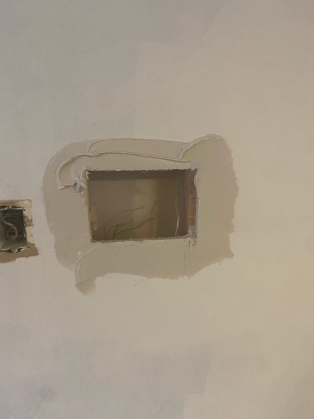 Thick mud on drywall patch butterfly